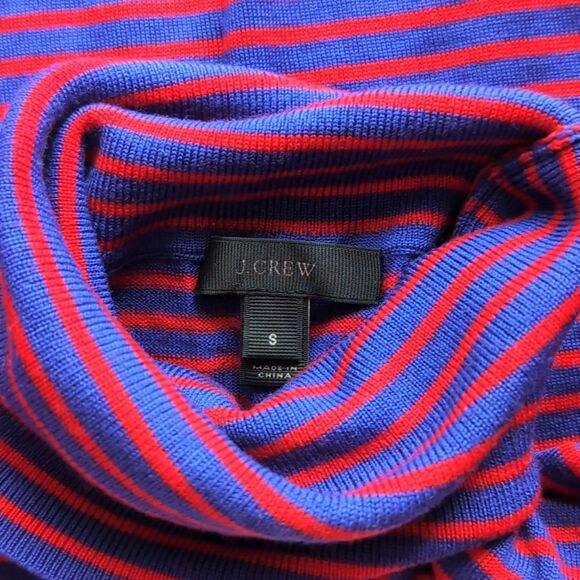 J. Crew 💯%Merino Wool Blue & Red Striped Tippi Turtleneck Sweater Size Small - Picture 2 of 11